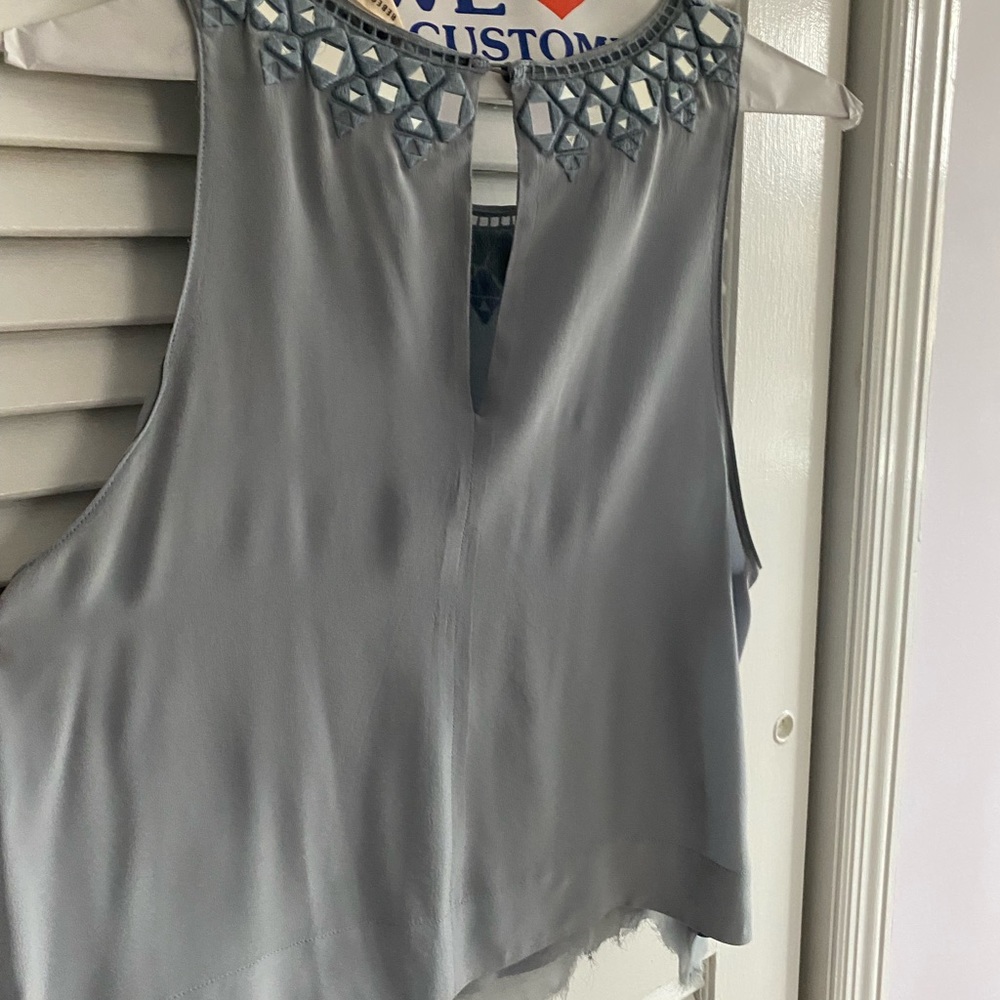 Rebecca Taylor Light Gray Sleeveless Beaded Neck Top - Picture 3 of 5